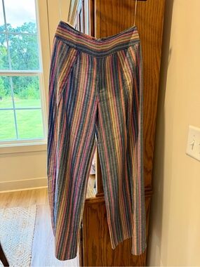 Luxxel Wide Leg Open Slit Stripe Cotton Pants Large NWT